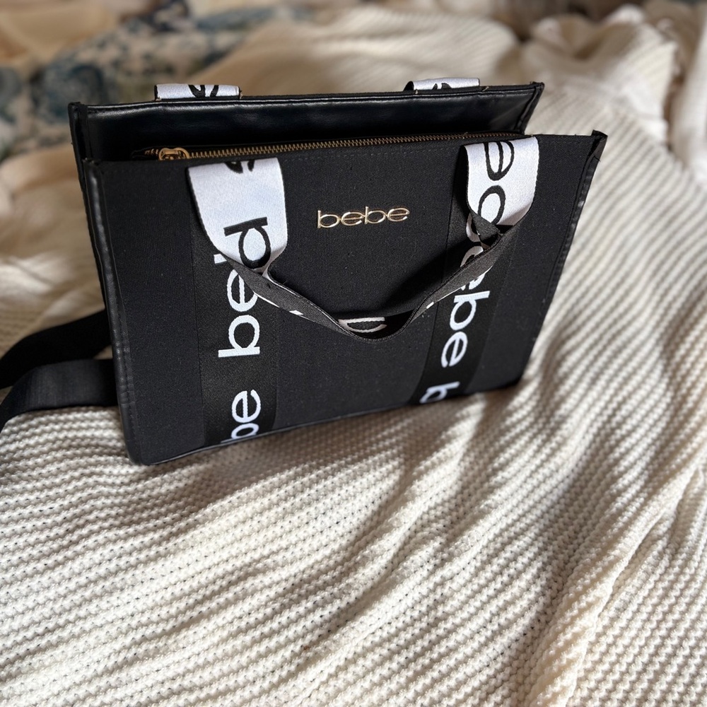 Bebe Black Structured Tote Bag